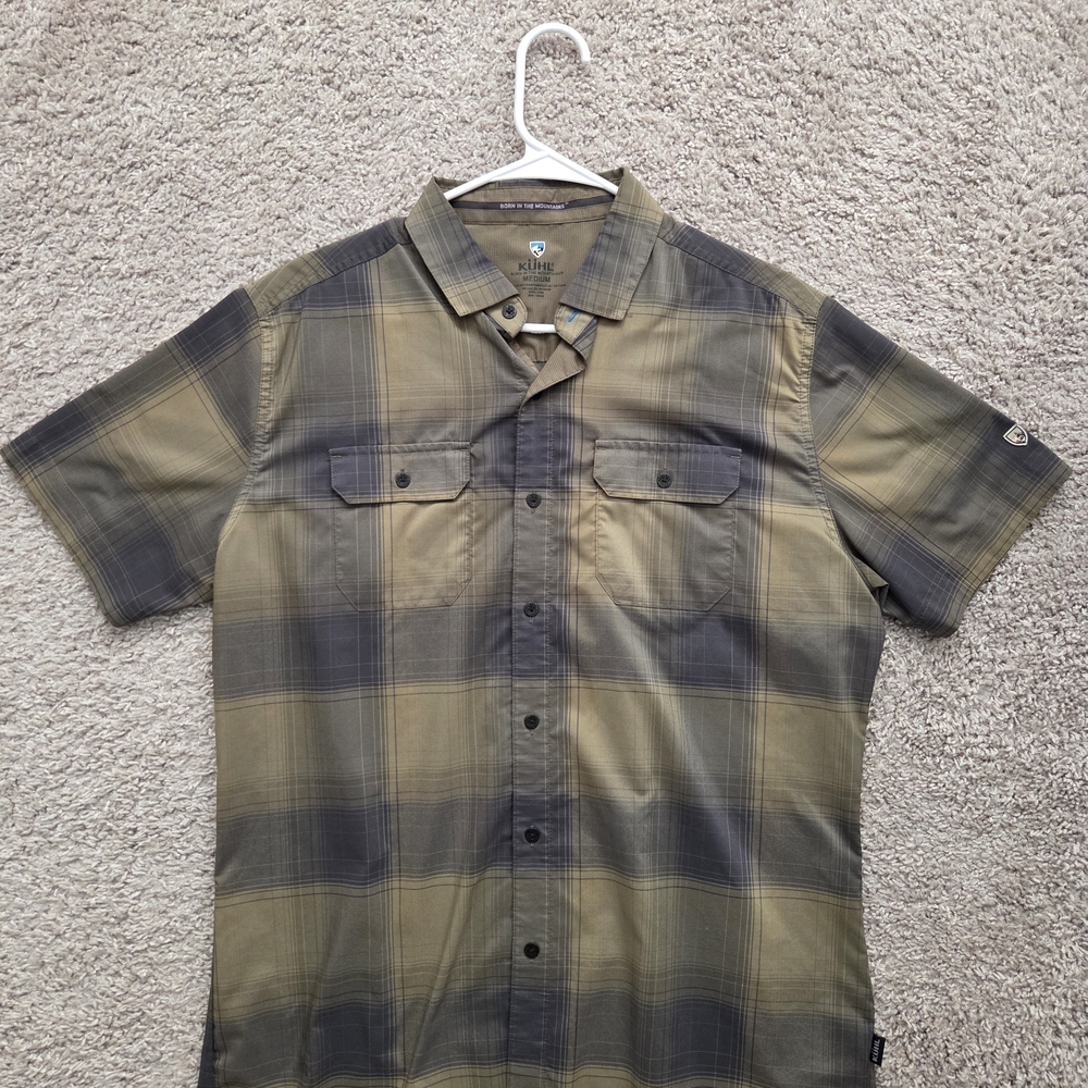 Kuhl Men's Gray and Tan Plaid Button Down Shirt